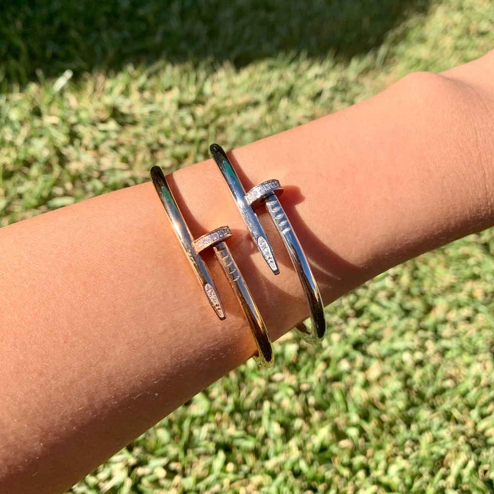 Nail Bangle Bracelets | Silver & Rose Gold